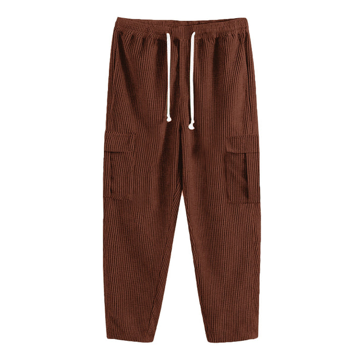 Herren nan gerippte Cargo-Jogginghose mit elastischem Komfortbund, seitlichen Klappentaschen und tapered Bein Drune