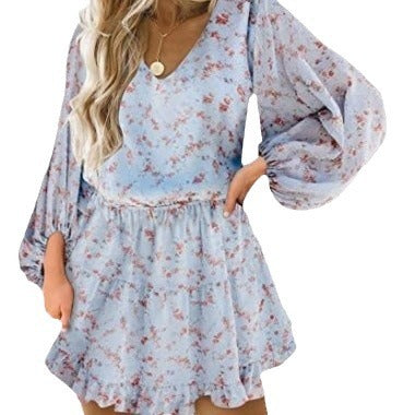 Damen Kurzarm Kleid mit voluminösen Puffärmeln Drune