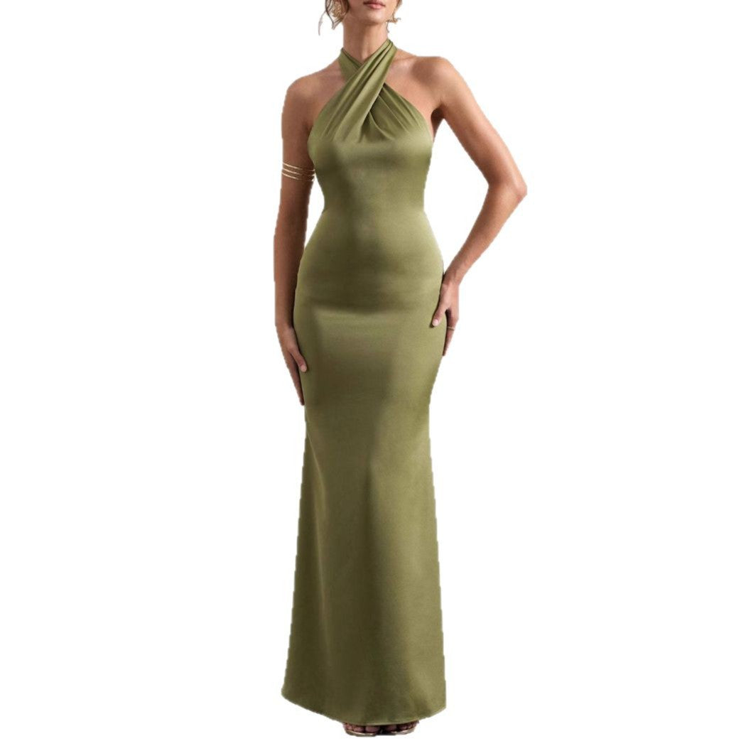 Damen Elegantes Abendkleid mit schmalem Schnitt und Nackenband Drune