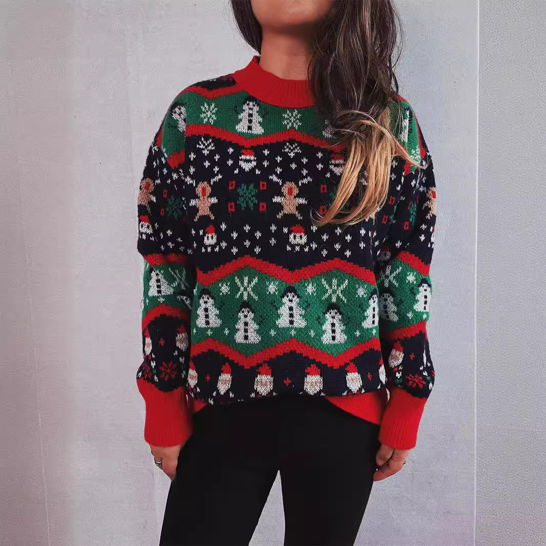 Damen Weihnachts-Pullover mit festlichem Design und strukturiertem Strick Drune