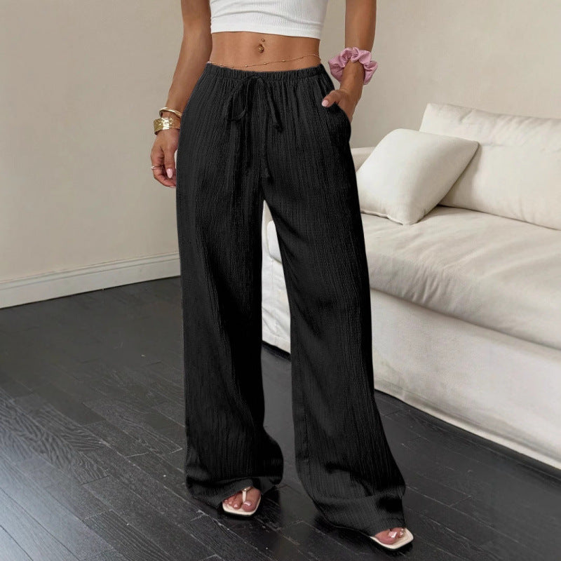 Damen lässige und weite Freizeit-Hose mit elastischem Bund und Bindegürtel Drune