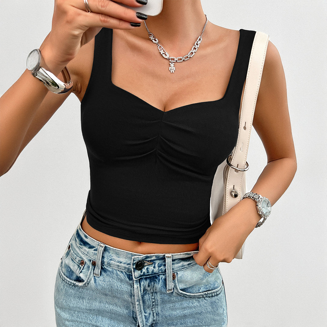 Damen Cropped Top mit Raffung und breiten Trägern Drune