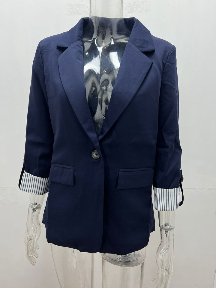 Damen nan taillierter dreiviertelarm Blazer mit Pattentaschen und umgeschlagenen Manschetten Drune