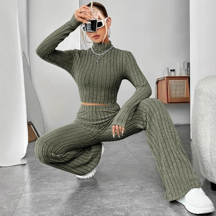 Damen elegantes Strick-Set mit hoher Passform und strukturiertem Design Drune