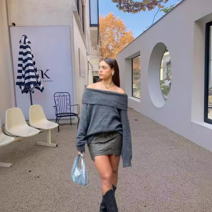 Damen Oversized Strickpullover mit schulterfreiem Design Drune