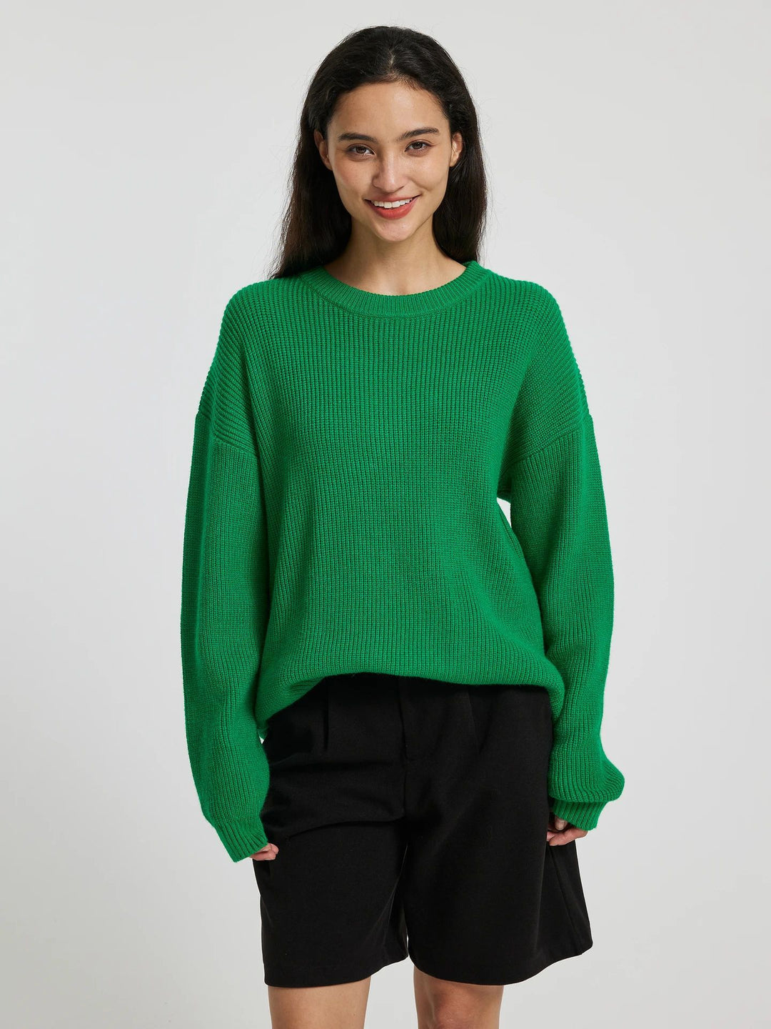 Damen lockerer Strickpullover mit weitem Schnitt und Rippstruktur Drune