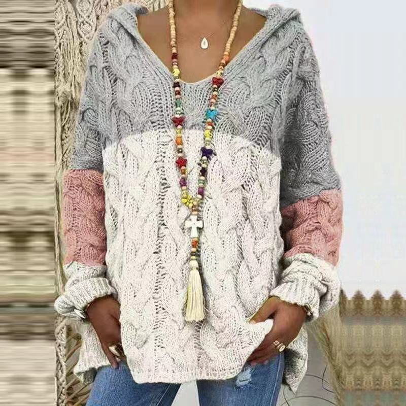 Damen nan grob gestrickter Kapuzenpullover mit Zopfmuster und weitem Oversize-Schnitt Drune