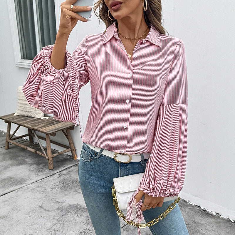 Damen Bluse mit voluminösen Ärmeln und feinem Streifenmuster Drune