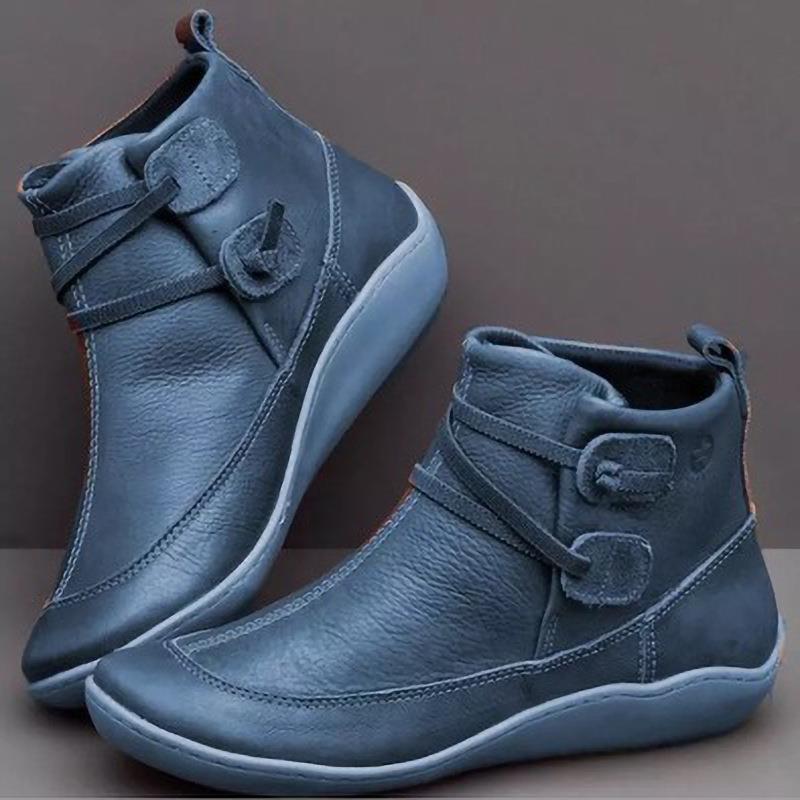 Damen nan knöchelhohe Softleder-Slipperstiefelette mit Schlaufen-Wickelriemen und ergonomischer Gummilaufsohle Drune