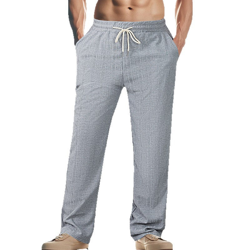 Herren nan lockere Leinenoptik-Loungehose mit Elastikbund, Kordelzug und feiner Waffelstruktur Drune