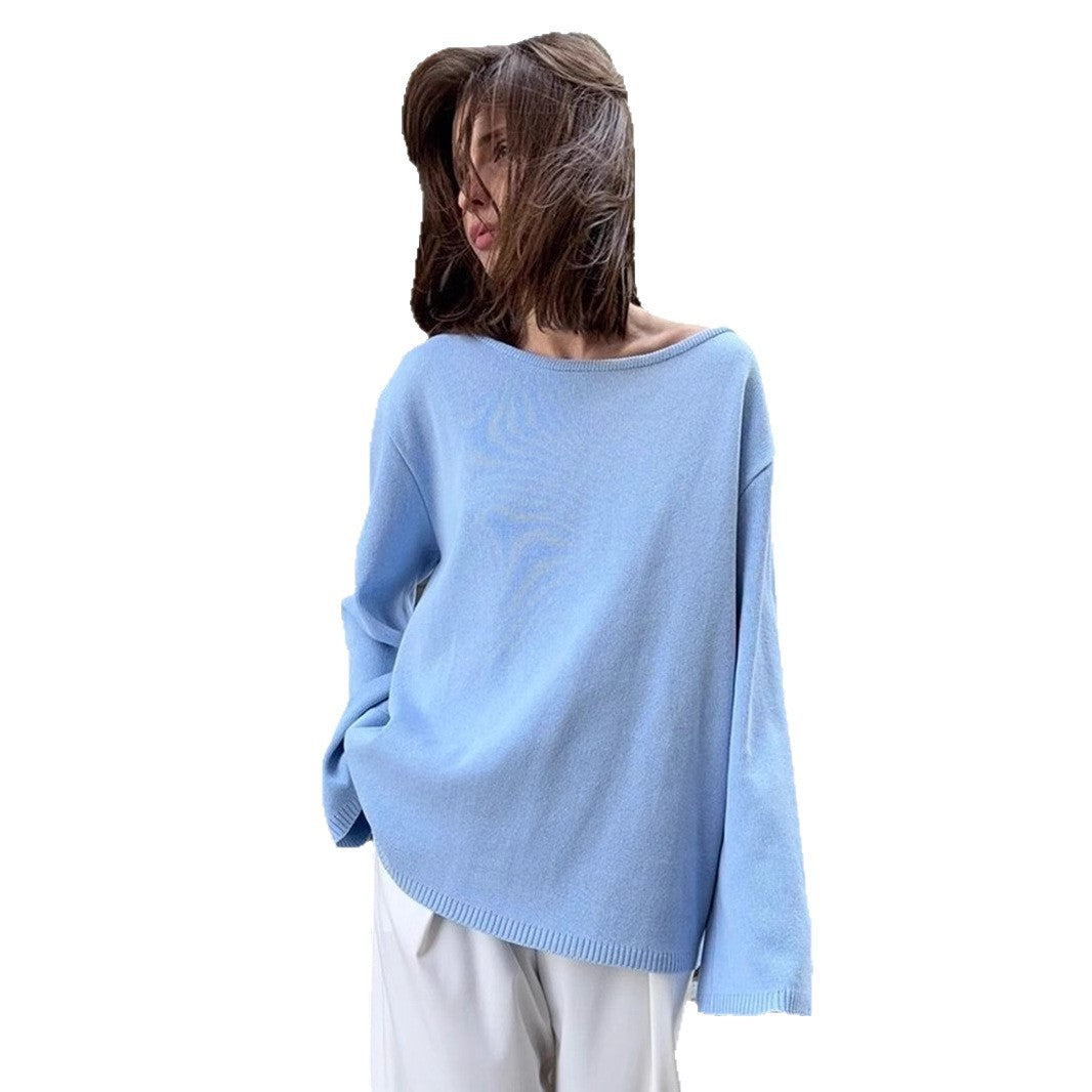 Damen Relaxed Fit Pullover mit tiefem Rundhalsausschnitt und weiten Ärmeln Drune