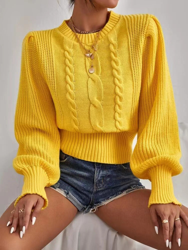 Damen Grobstrickpullover mit voluminösen Ärmeln und Zopfmuster Drune