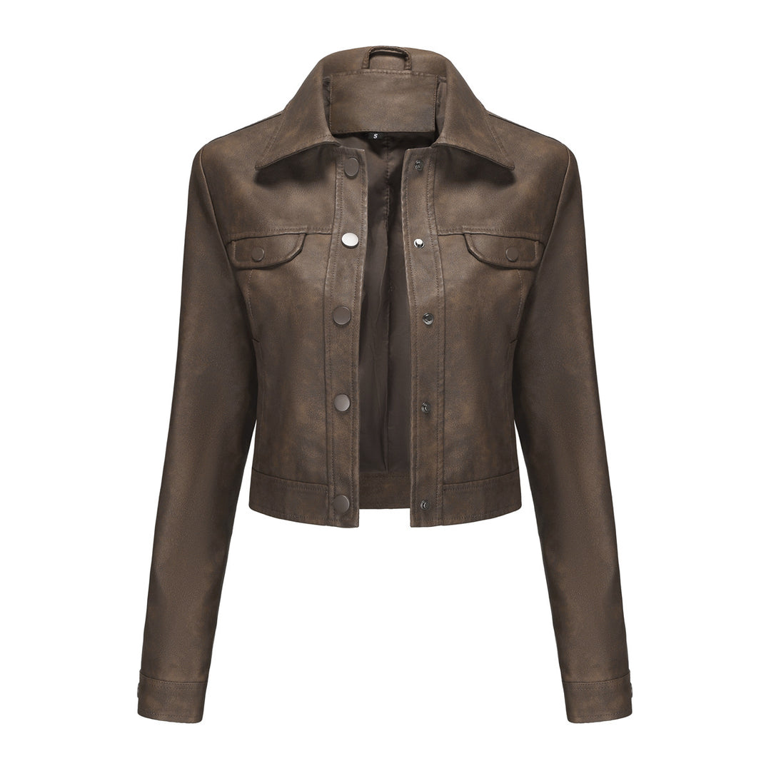 Damen modische kurz geschnittene Lederjacke Drune