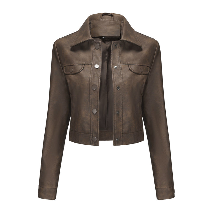 Damen modische kurz geschnittene Lederjacke Drune