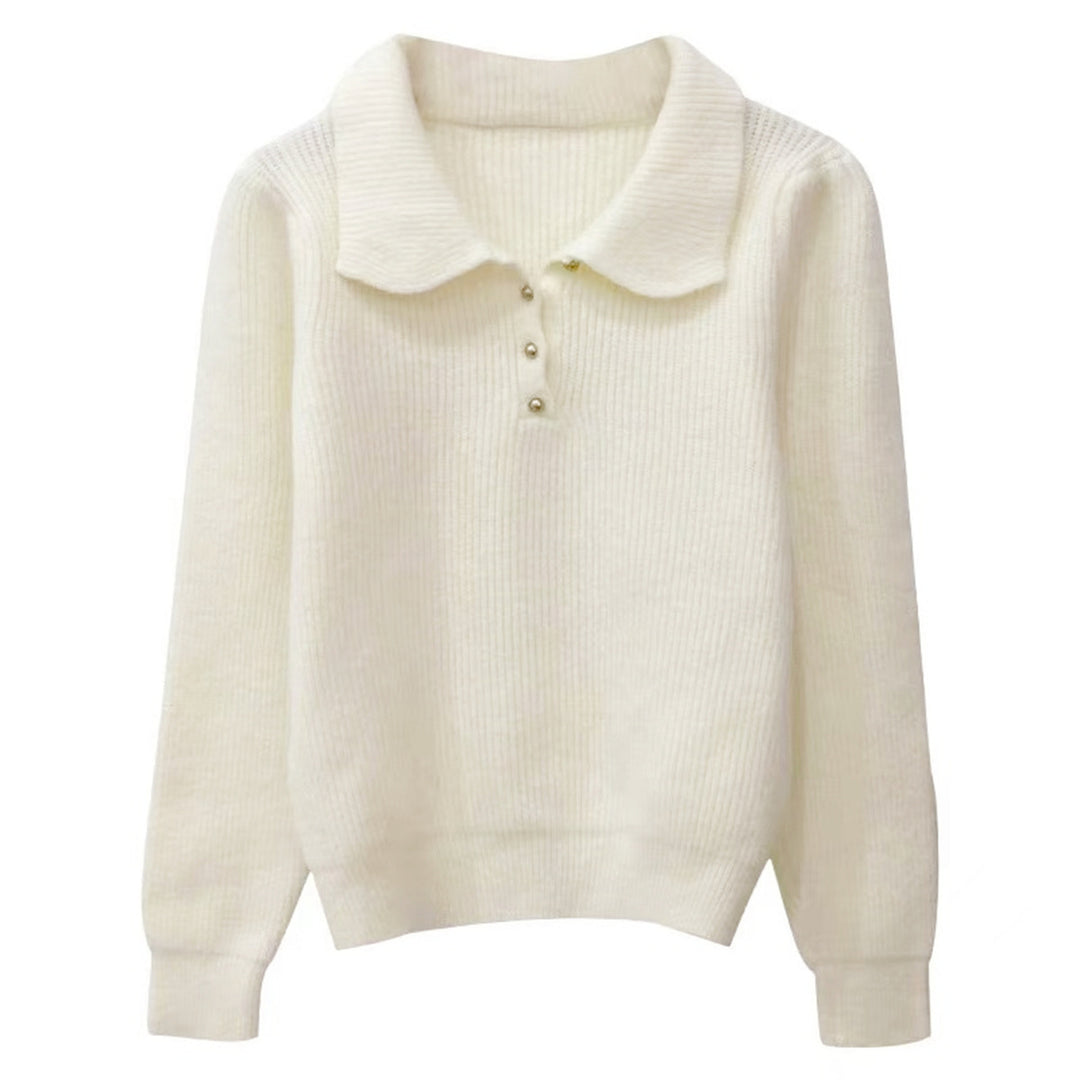 Damen Pullover mit strukturiertem Polo-Kragen und Knopfdetails Drune