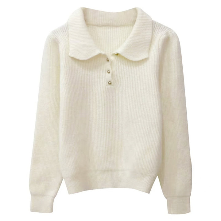 Damen Pullover mit strukturiertem Polo-Kragen und Knopfdetails Drune