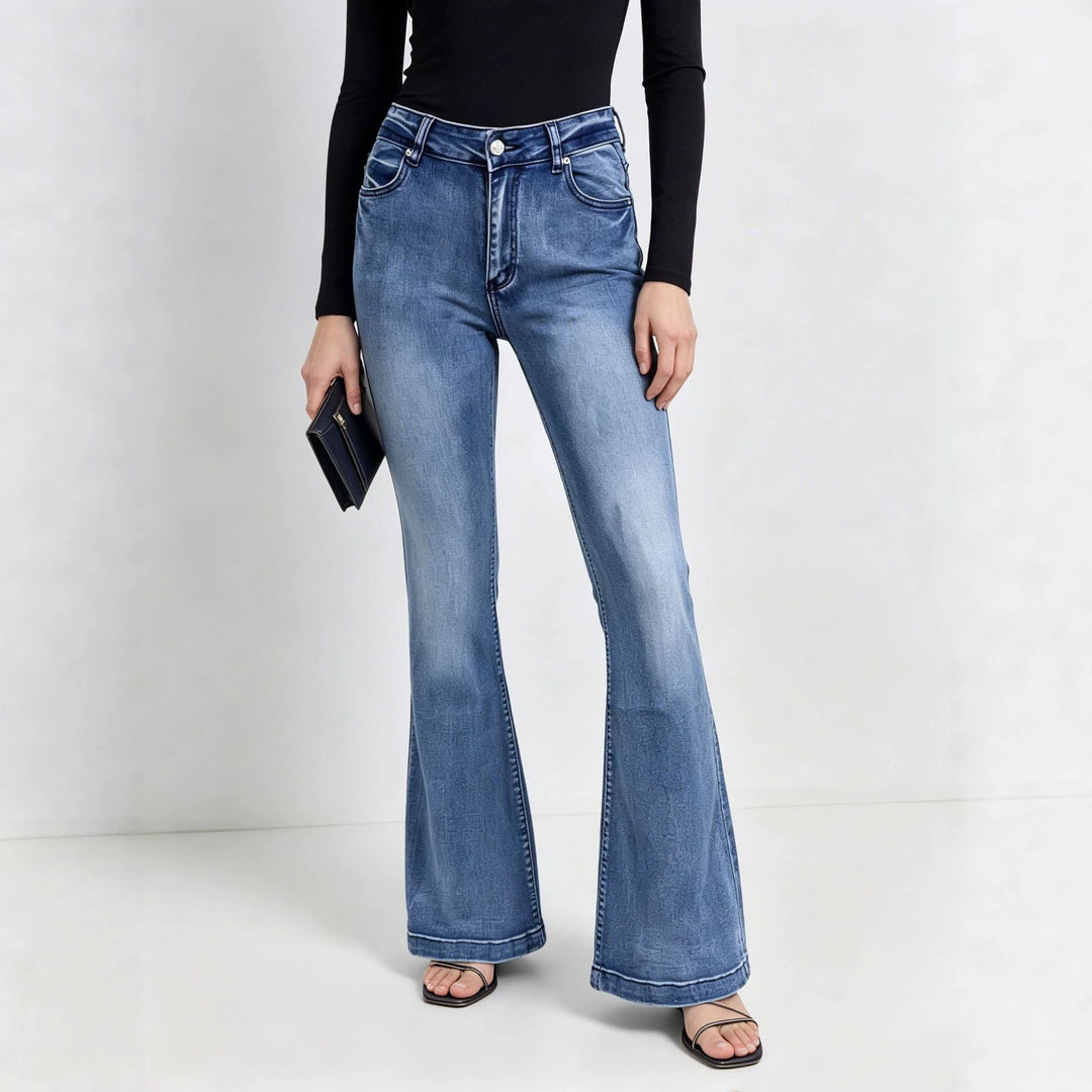 Damen nan High-Waist Flared-Jeans mit taillierendem Bund und weitem Schlag Drune