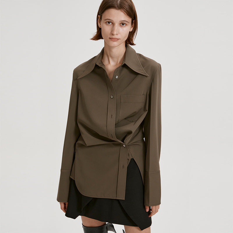 Damen Oversize-Hemdbluse mit markantem Kragen Drune