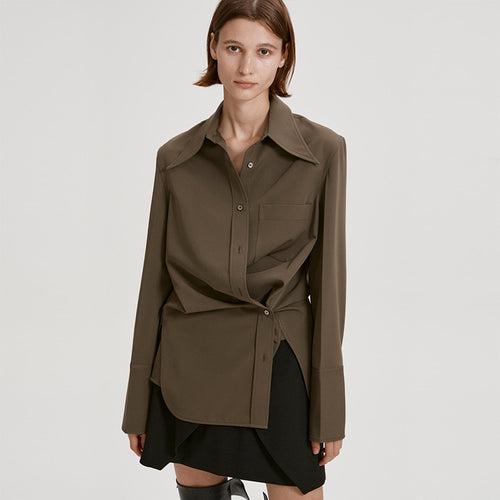 Damen Oversize-Hemdbluse mit markantem Kragen Drune