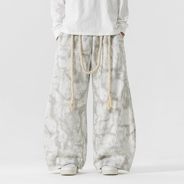 Unisex nan weite Batik-Haremshose mit dekorativem Kordelbund und tiefem Schritt Drune