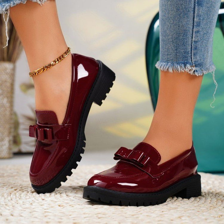Damen nan elegante Lack-Plateau-Loafer mit dekorativer Schleife und profilierter Gummisohle Drune
