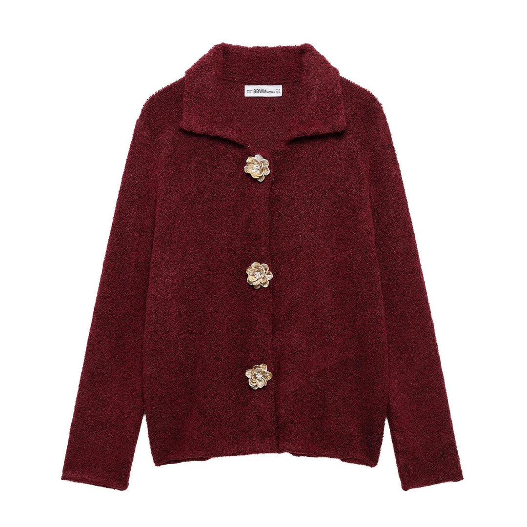 Damen elegante Strickjacke mit dekorativen Knopfdetails Drune