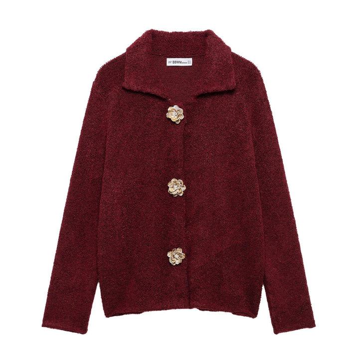 Damen elegante Strickjacke mit dekorativen Knopfdetails Drune