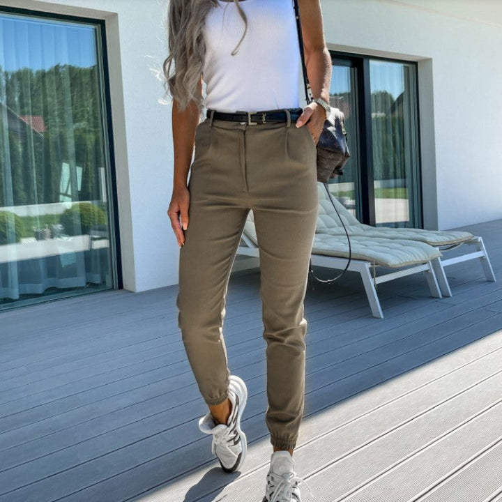 Drune | Verkürzter Schnitt Schmal und Tapered Stretch Elastischer Bund Taschen