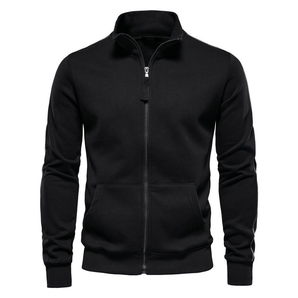 Herren nan sportive Baumwoll-Sweatjacke mit Stehkragen und Kängurutaschen Drune