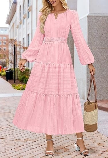 Damen Maxikleid mit voluminösen Ärmeln und schwingendem Saum Drune