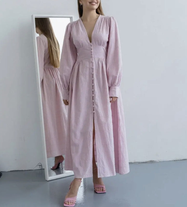 Damen Maxi-Kleid mit tailliertem Oberteil und elegantem Schlitz Drune