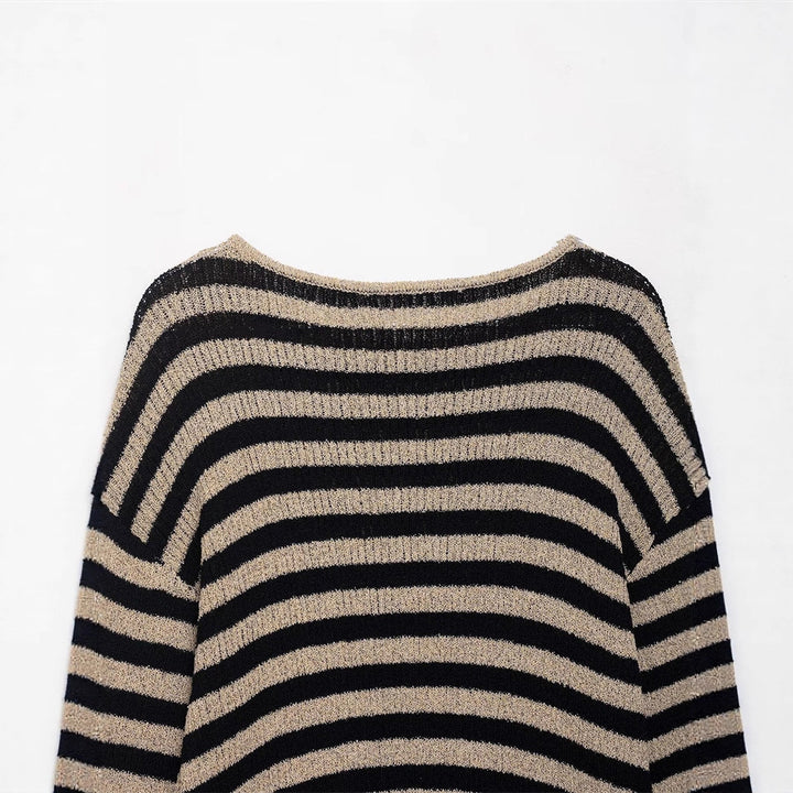 Damen lässiger Strickpullover mit breiten Streifen und weichem Material Drune
