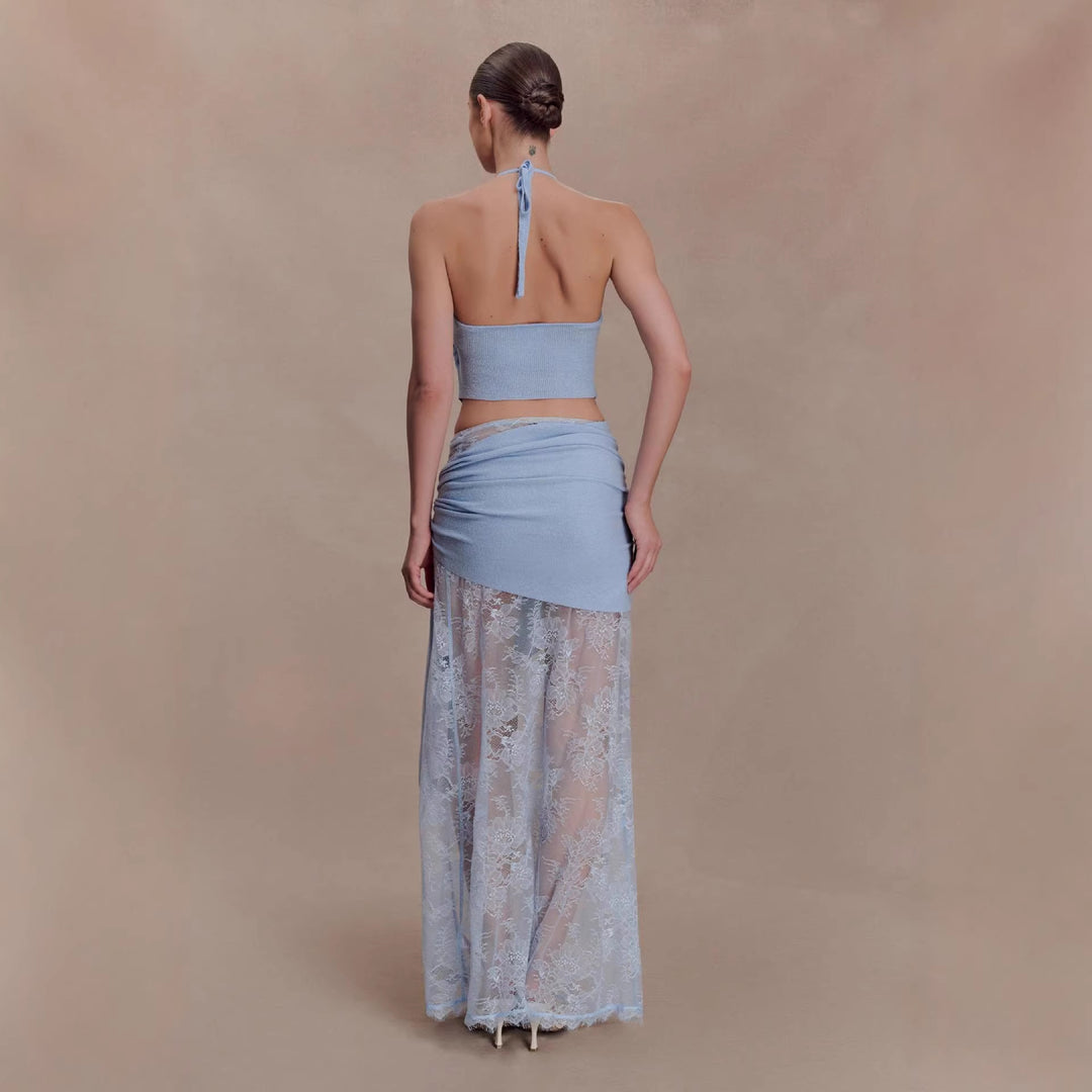 Damen Elegantes Spitzen-Top und Maxi-Rock Set Drune
