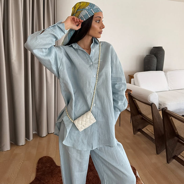 Damen lässiges Leinen-Loungewear-Ensemble Drune