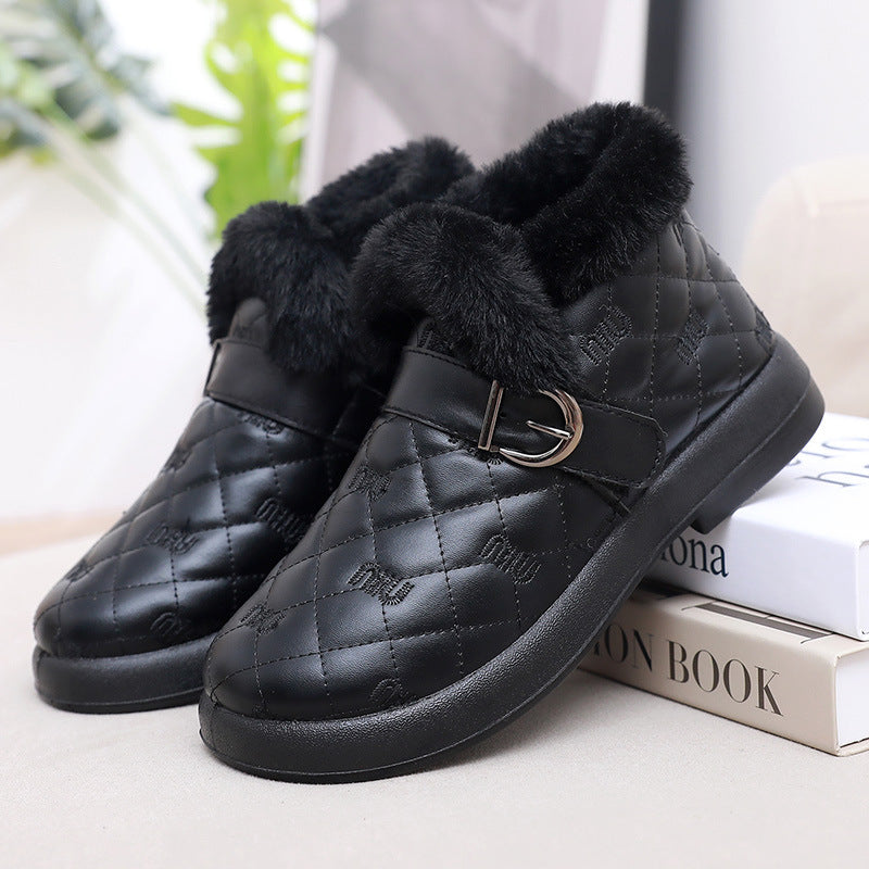Damen Warme Fleecegefütterte Stiefeletten mit dekorativem Schnallenverschluss Drune