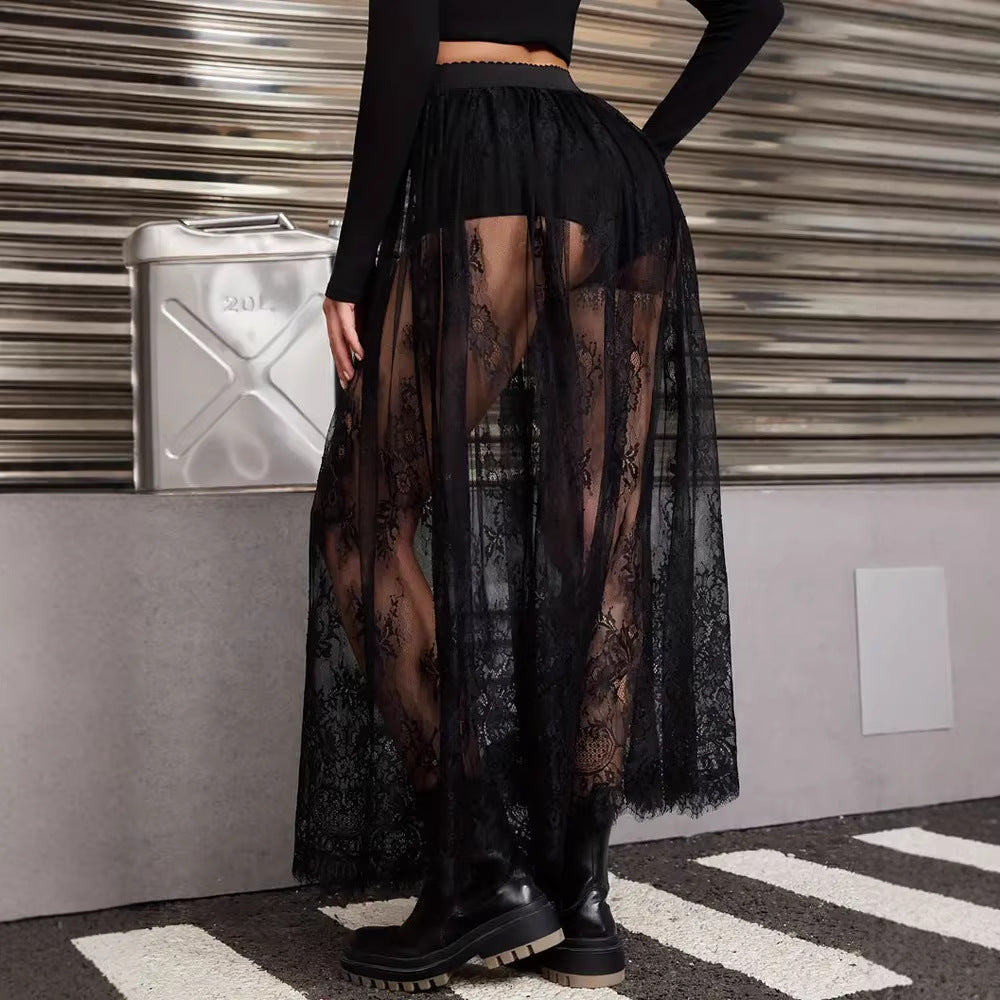 Damen Elegante Spitzen-Maxiröcke mit hohem Bund Drune