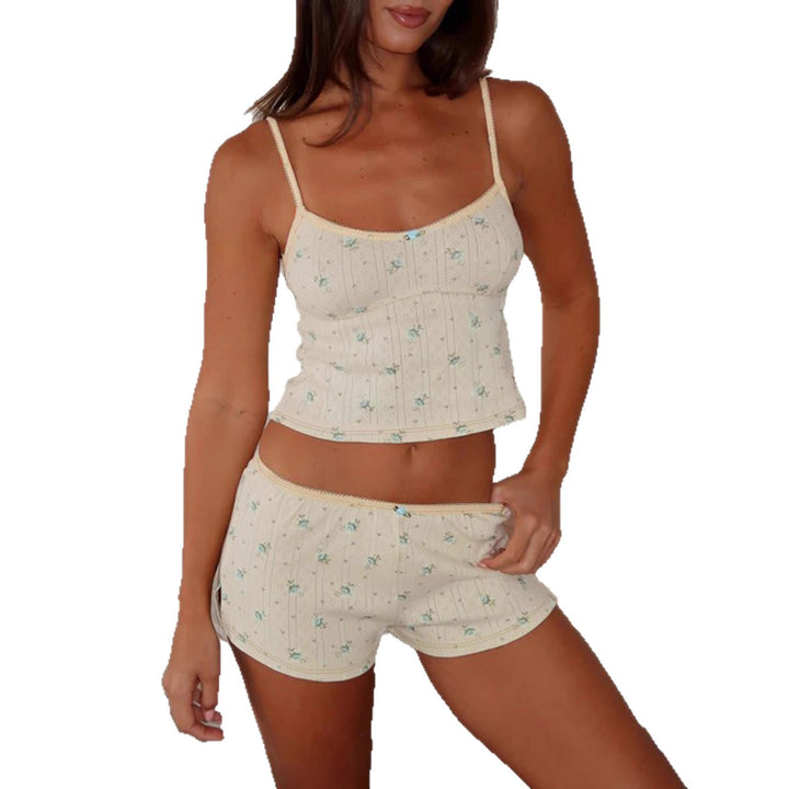 Damen Schlafanzug Set mit zarten Blumenmustern Drune