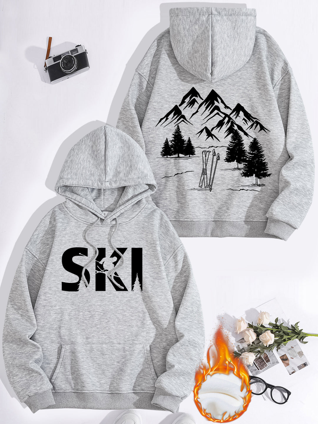 Damen Kapuzenpullover mit kunstvollem Ski-Design und gemütlicher Passform Drune