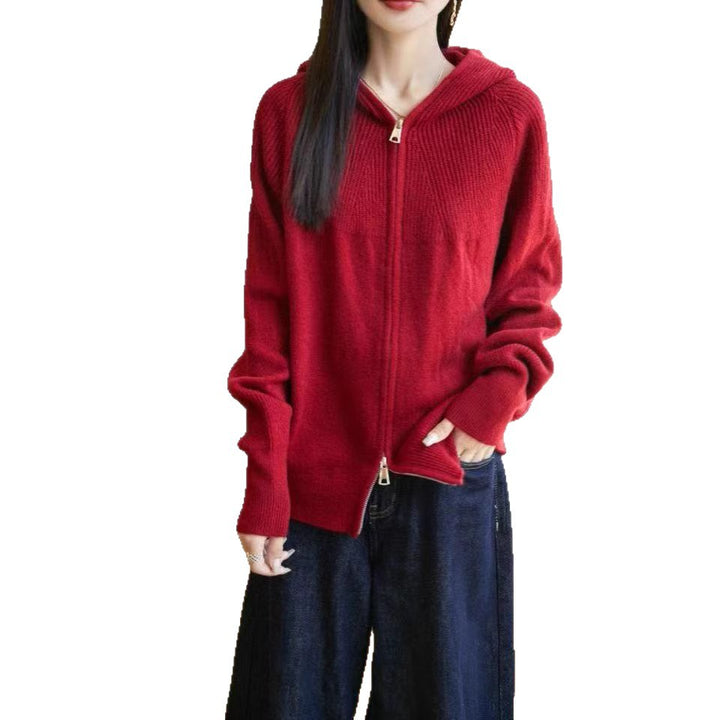 Damen Strickjacke mit Kapuze und Reißverschluss Drune