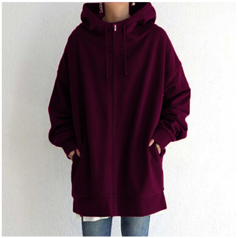 Damen nan oversized Kapuzenlongpullover mit Reißverschluss und Eingrifftaschen Drune