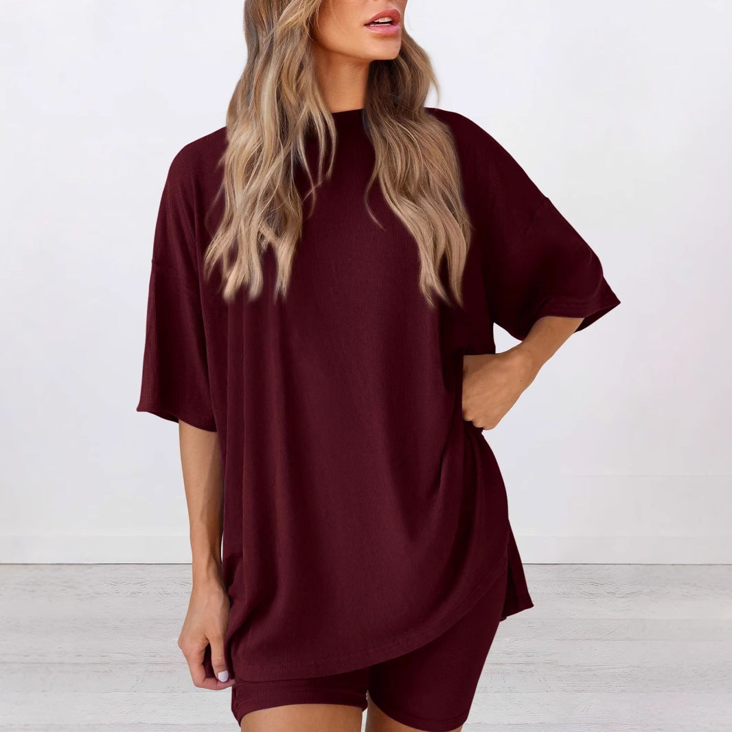 Damen Bequeme Oversized T-Shirt mit Seitenschlitzen Drune