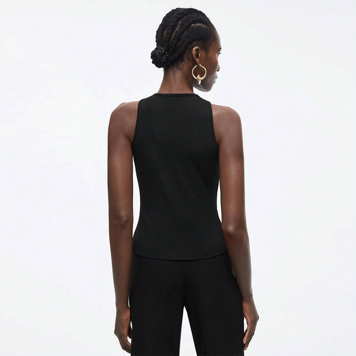 Damen modisches Trägertop mit innovativem Cut-Out-Design und metallischen Akzenten Drune