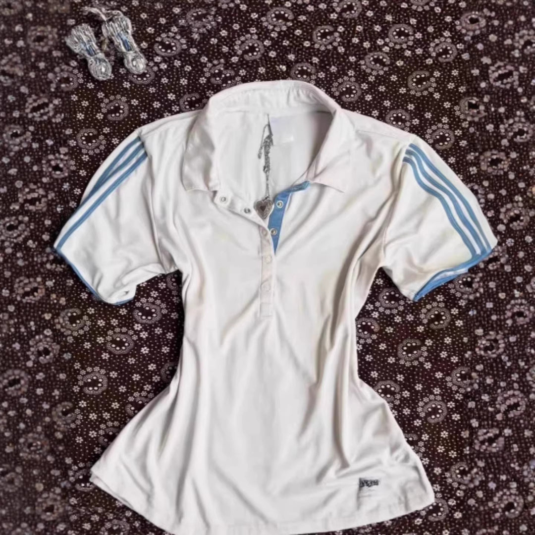 Damen Sportliches Polo-Shirt mit gestreiftem Kragen Drune