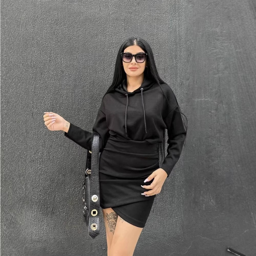 Damen modischer Kapuzenkleid Drune