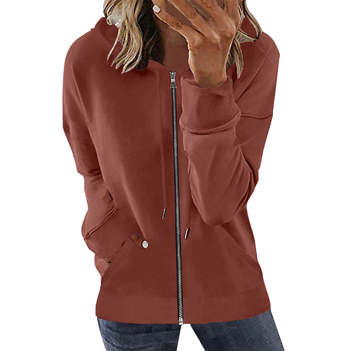 Damen nan Kapuzenjacke mit durchgehendem Reißverschluss, Kängurutaschen und elastischen Bündchen Drune