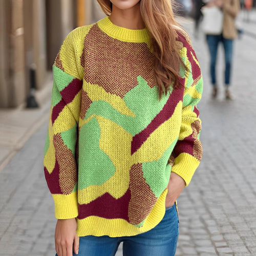 Damen modischer Pullover mit expressivem Muster und lässigem Schnitt Drune