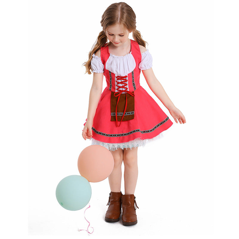 Damen nan traditionelles Kinderdirndl mit Schnürmieder, Spitzenunterrock und dekorativer Schürze Drune