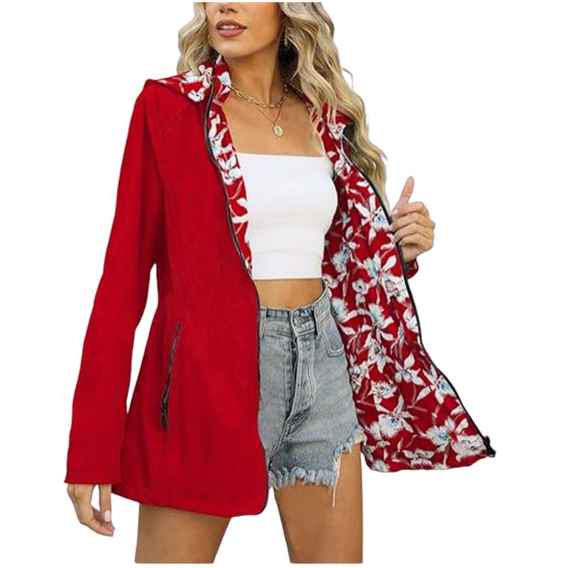 Damen leichte Übergangsjacke mit floralem Innenfutter Drune
