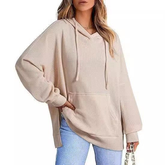 Damen Oversized Kapuzenpullover mit seitlichen Schlitzen und praktischen Taschen Drune
