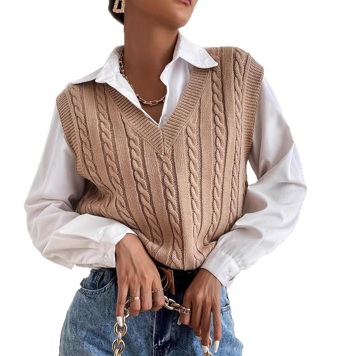 Damen Strickweste mit V-Ausschnitt und Zopfmuster Drune